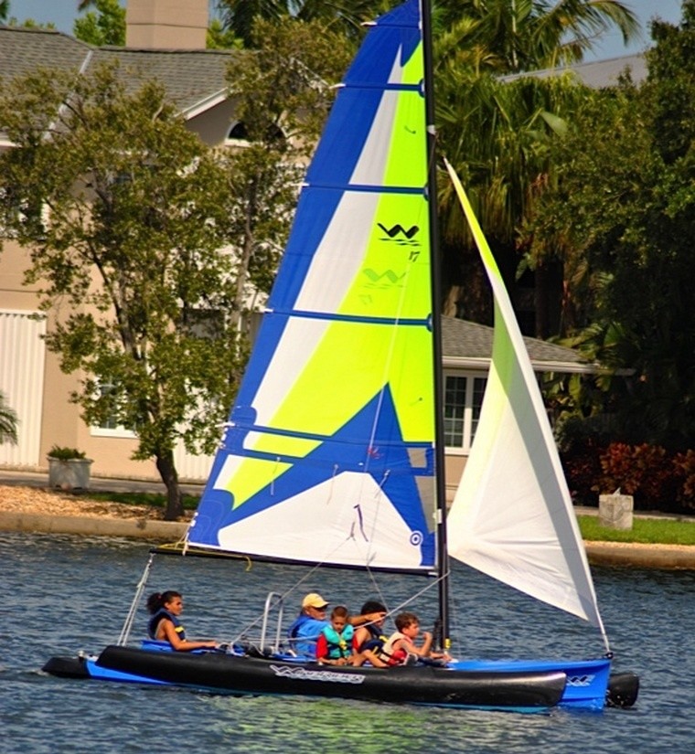Sailing on a trimaran sailboat